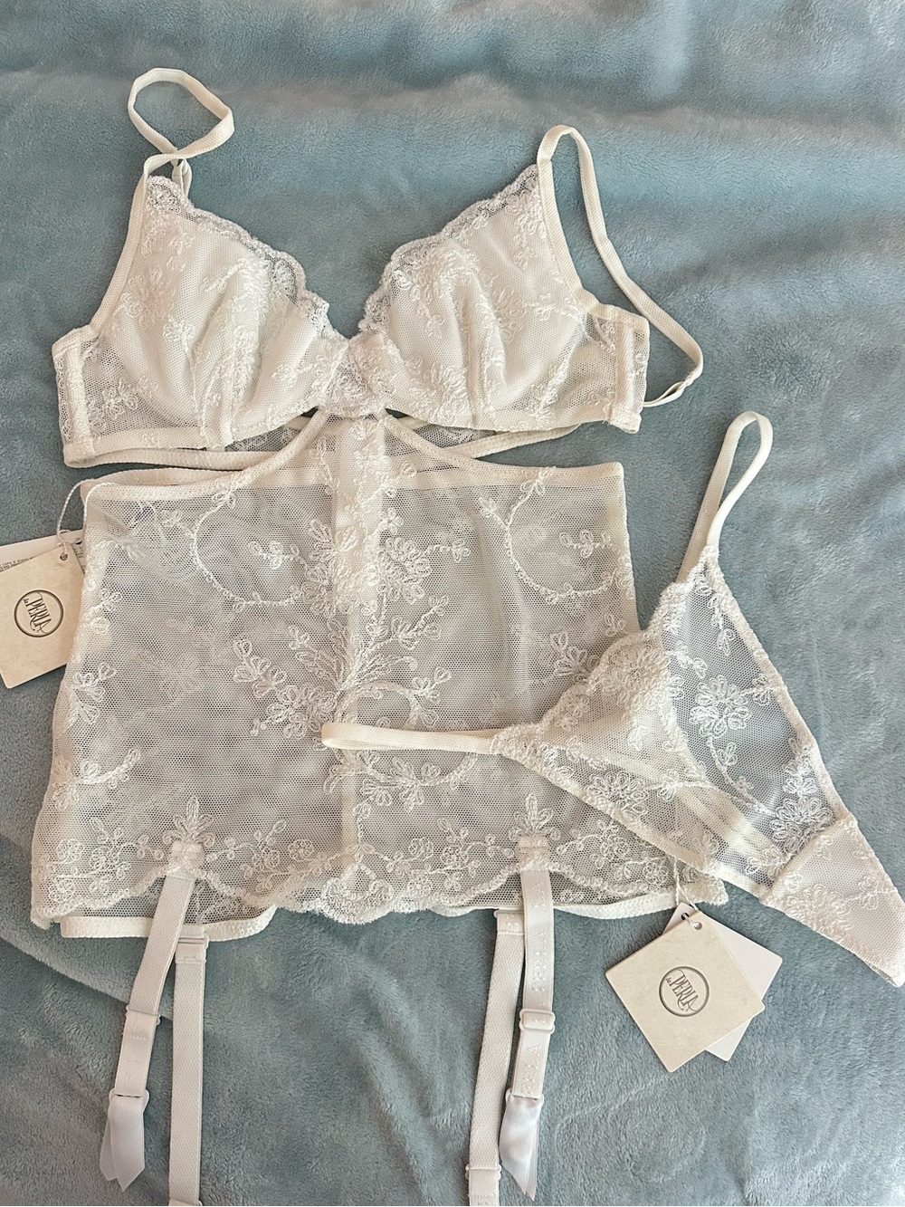 €1250 La Perla Vintage Sheer Lace Lingerie Set - corset and thong.